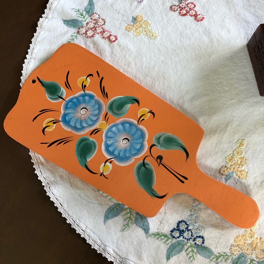 Vintage Handpainted Folk Art Wooden Cutting Board/ Wall Art. 17" x 8"